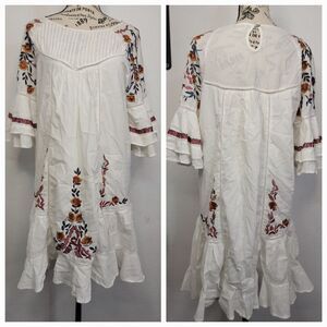 Free People Pavlo Dress Small embroidered Boho Swing floral Cottagecore Wester